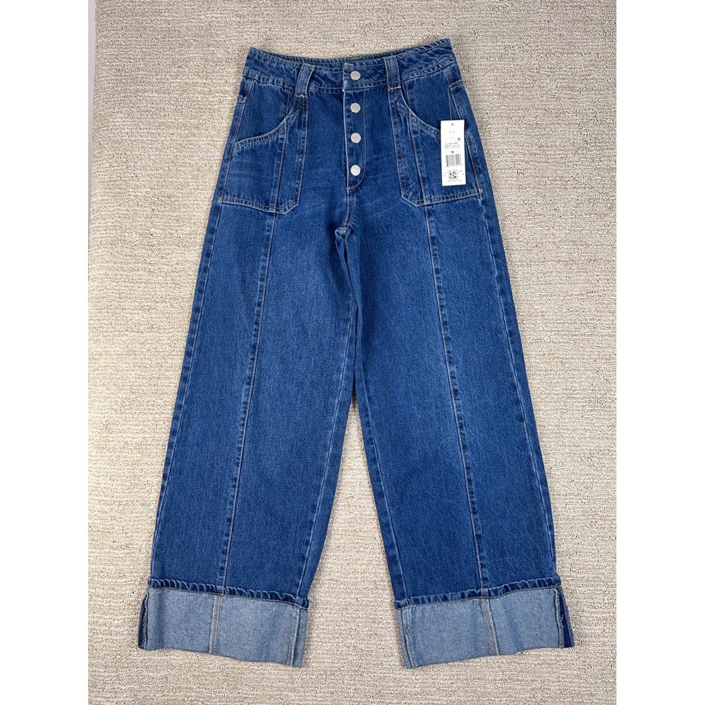 Habitual Girl Kids Wide Leg Jeans Dark Stone Wash Button Fly Size 16 NWT